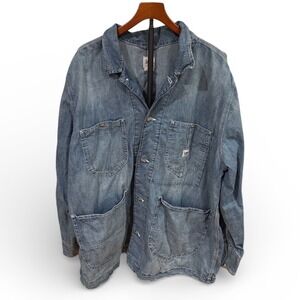Vtg Y2K Lee Workwear XXL Blue Denim Chore Jacket Cotton Hemp Blend Natural fiber